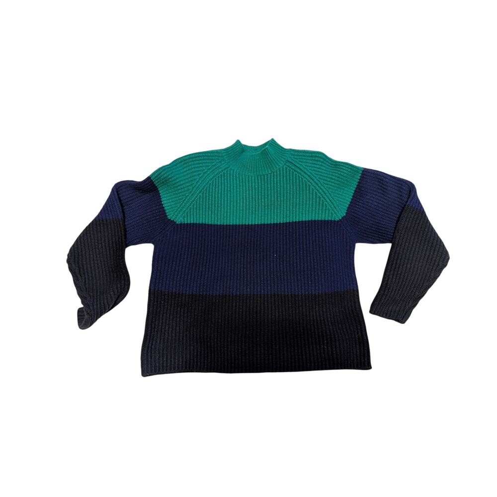 Karen Scott Colorblock Sweater Women’s Small Green Navy Blue - Picture 3 of 4
